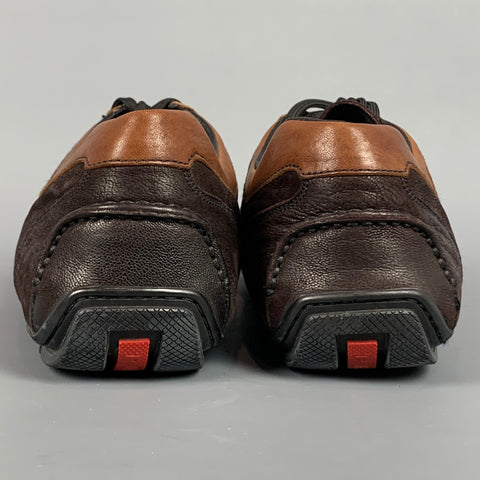PRADA Size 12 Brown & Tan Quilted Leather Lace Up Shoes