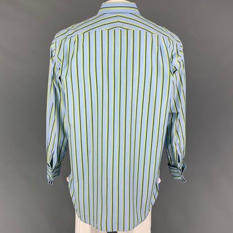 THOMAS PINK Size L Light Blue Green Stripe Cotton French Cuff Long Sleeve Shirt
