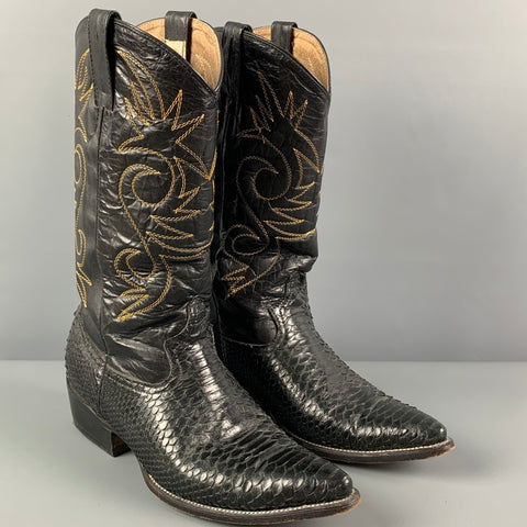 EL SILLERO Size 9 Black Mixed Materials Leather Cowboy Boots
