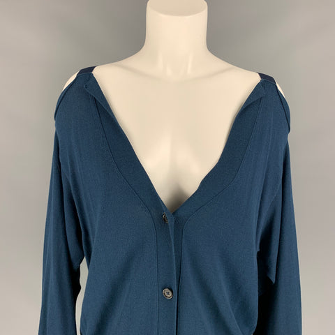 MAISON MARGIELA Talla M Cárdigan de punto azul marino con hombros descubiertos