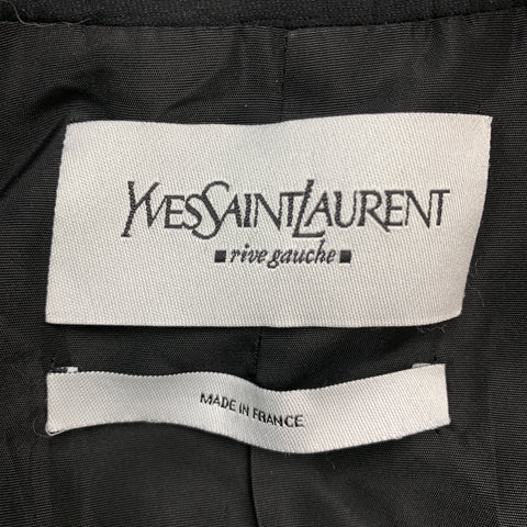 YVES SAINT LAURENT Size M Black Tweed Ziper Trim Collarless Jacket