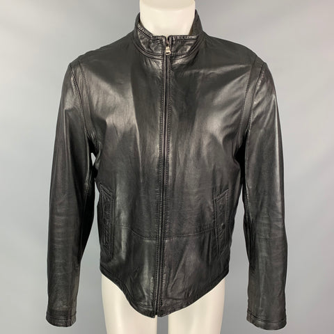 BOSS by HUGO BOSS Size 40 Black Solid Leather Motorcycle Jacket