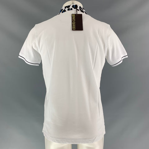 ROBERTO CAVALLI Size M White Black Cotton Short Sleeve Polo