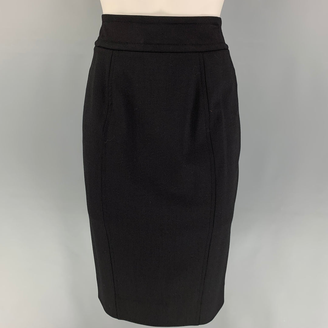 CAROLINA HERRERA Size 2 Black Virgin Wool Lycra Pencil Skirt