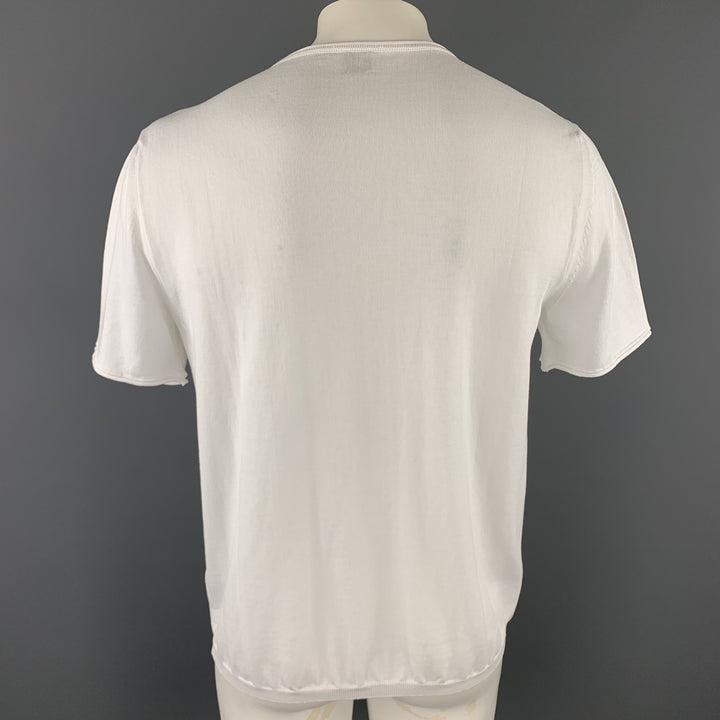 ELEVENTY Size XL White Knitted Cotton Crew-Neck T-shirt