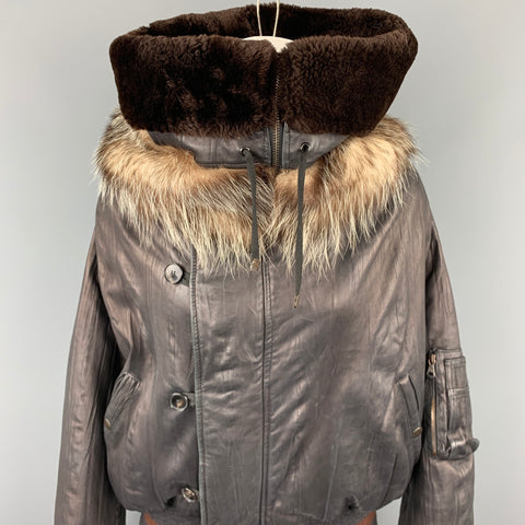 JEAN PAUL GAULTIER Femme Size M Black Leather Sheep Skin Turtleneck Fur Collar Jacket