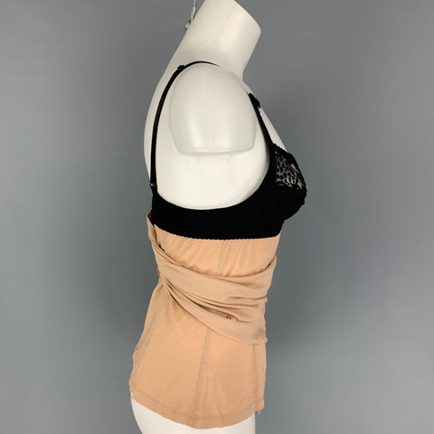 D&amp;G by DOLCE &amp; GABBANA Talla 2 Top de vestido bustier de encaje de rayón negro beige