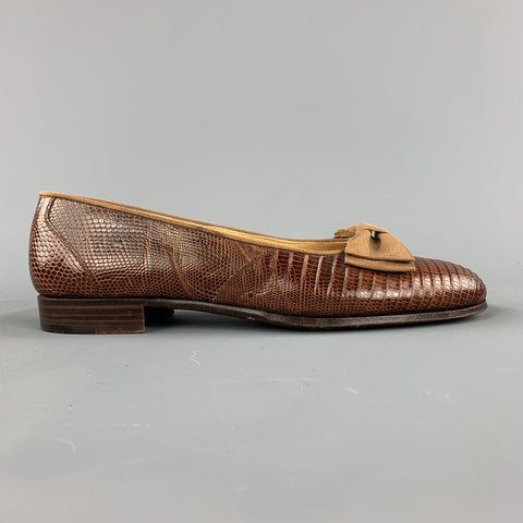 RALPH LAUREN Size 8.5 D  Brown Textured Bow Slip On Loafers