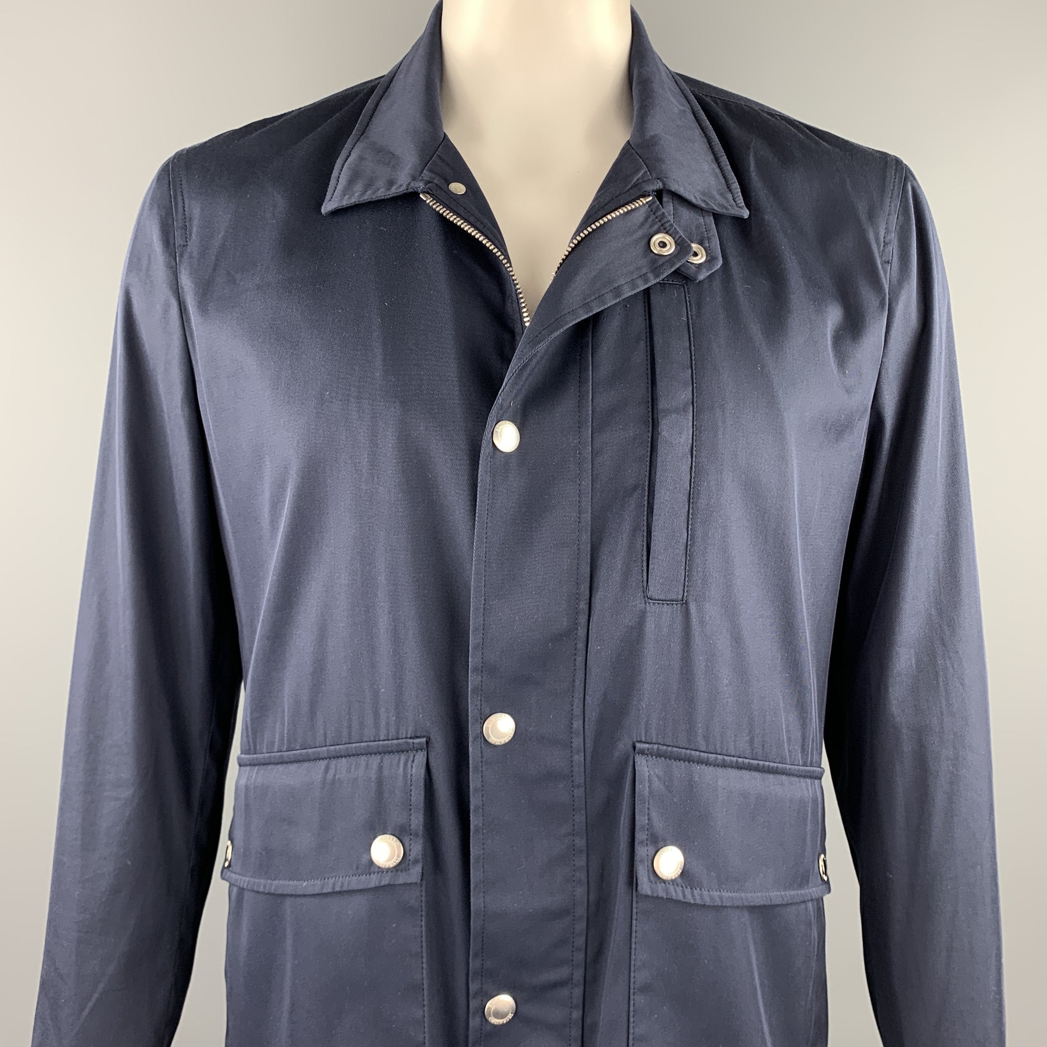 BRUNELLO CUCINELLI Size 42 Navy Cotton Blend Zip & Snaps