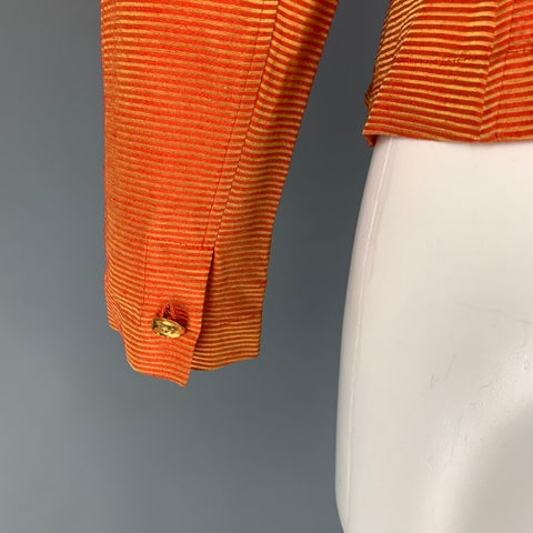 YVES SAINT LAURENT Size 8 Orange Viscose Acetate Stripe Long Sleeve Blouse