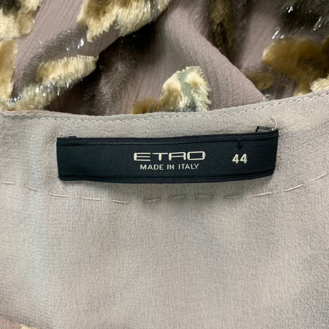 ETRO Size 8 Beige Taupe Viscose Blend Velvet Short Sleeve Dress Top