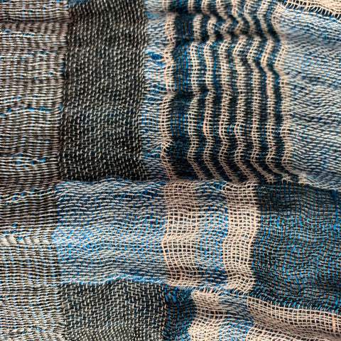 NUNO Blue White Plaid Wood Scarves & Shawls
