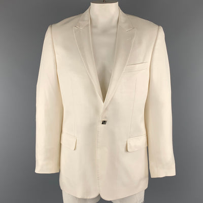 VERSACE -COLLECTION Chest Size 44 Off White Textured Silk Peak Lapel Sport Coat