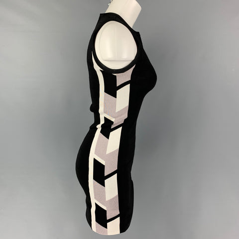 KAREN MILLEN Size XS Black Grey Viscose Blend Two Tone Bandage Dress