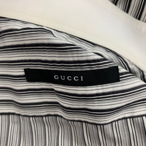GUCCI Size L White Black Stripe Long Sleeve Shirt