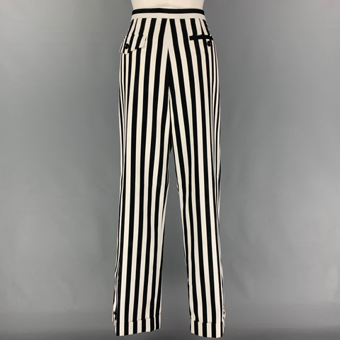 MARC JACOBS Size 12 Black White Polyester Stripe Wide Leg Dress Pants