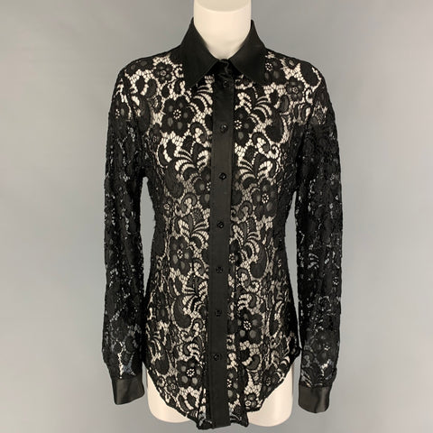 MOSCHINO Talla 10 Camisa con botones de encaje de poliamida negra