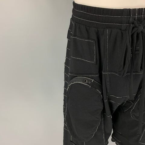 DEMOBAZA Size S Black White Contrast Stitch Cotton Drop-Crotch Shorts