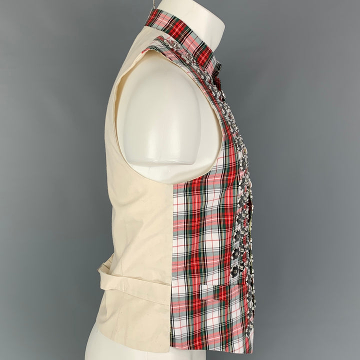 COMME des GARCONS HOMME PLUS SS 16 Taille M Blanc Rouge Vert Plaid Vest