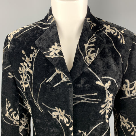 GIORGIO ARMANI Size 4 Black & Grey Floral Velvet Blazer