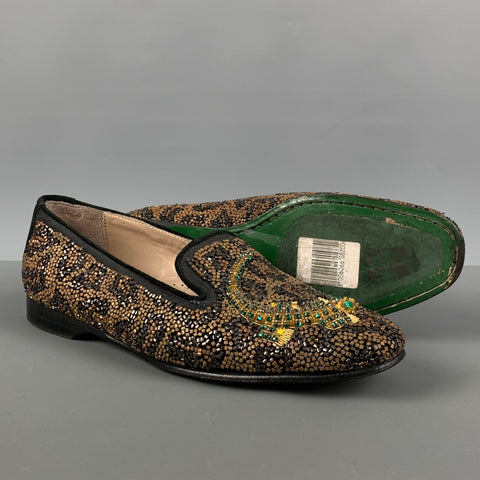 DONALD J PLINER Size 8.5 Black Gold Slip On Flats