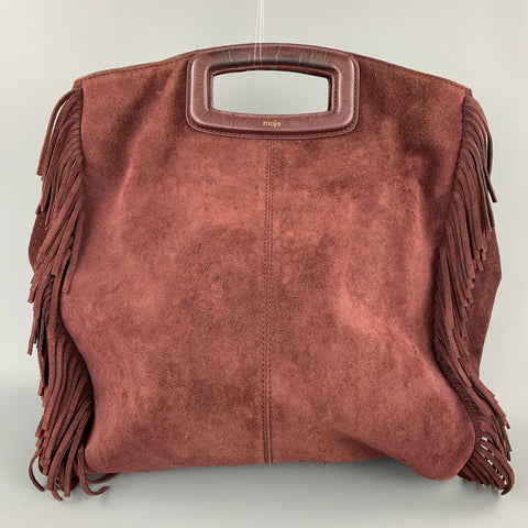 MAJE Sac à main à franges en cuir suédé bordeaux