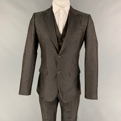 DOLCE &amp; GABBANA Talla 36 Traje de 3 piezas en mezcla de seda y poliéster geométrico marrón regular