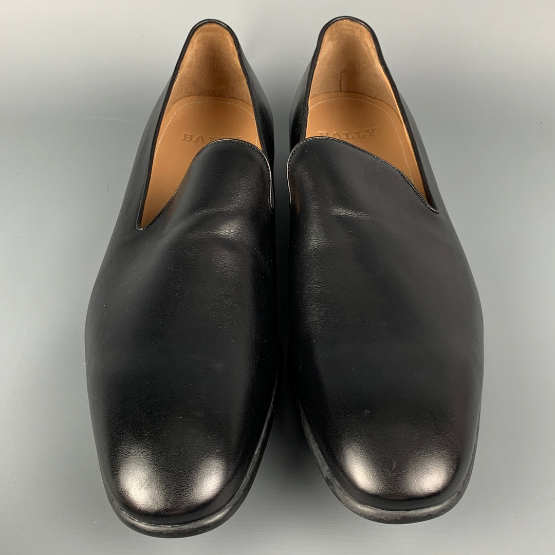 BALLY Size 13 Black Leather Slip On Loafers