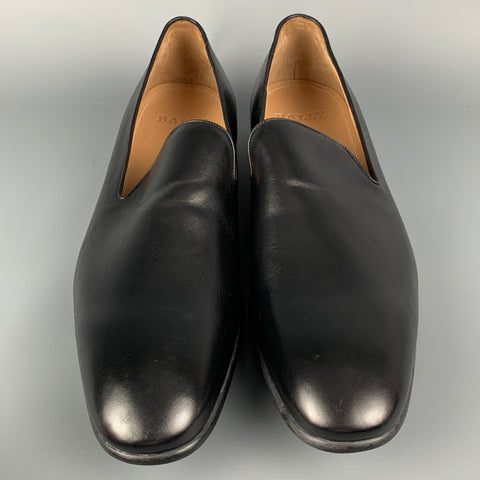 BALLY Size 13 Black Leather Slip On Loafers