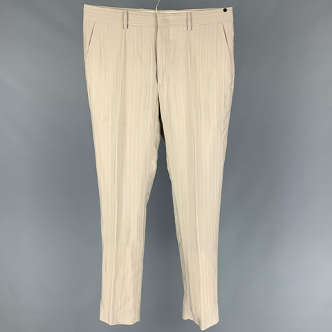 FENDI Size 32 Taupe Light Blue Stripe Viscose Flat Front Dress Pants