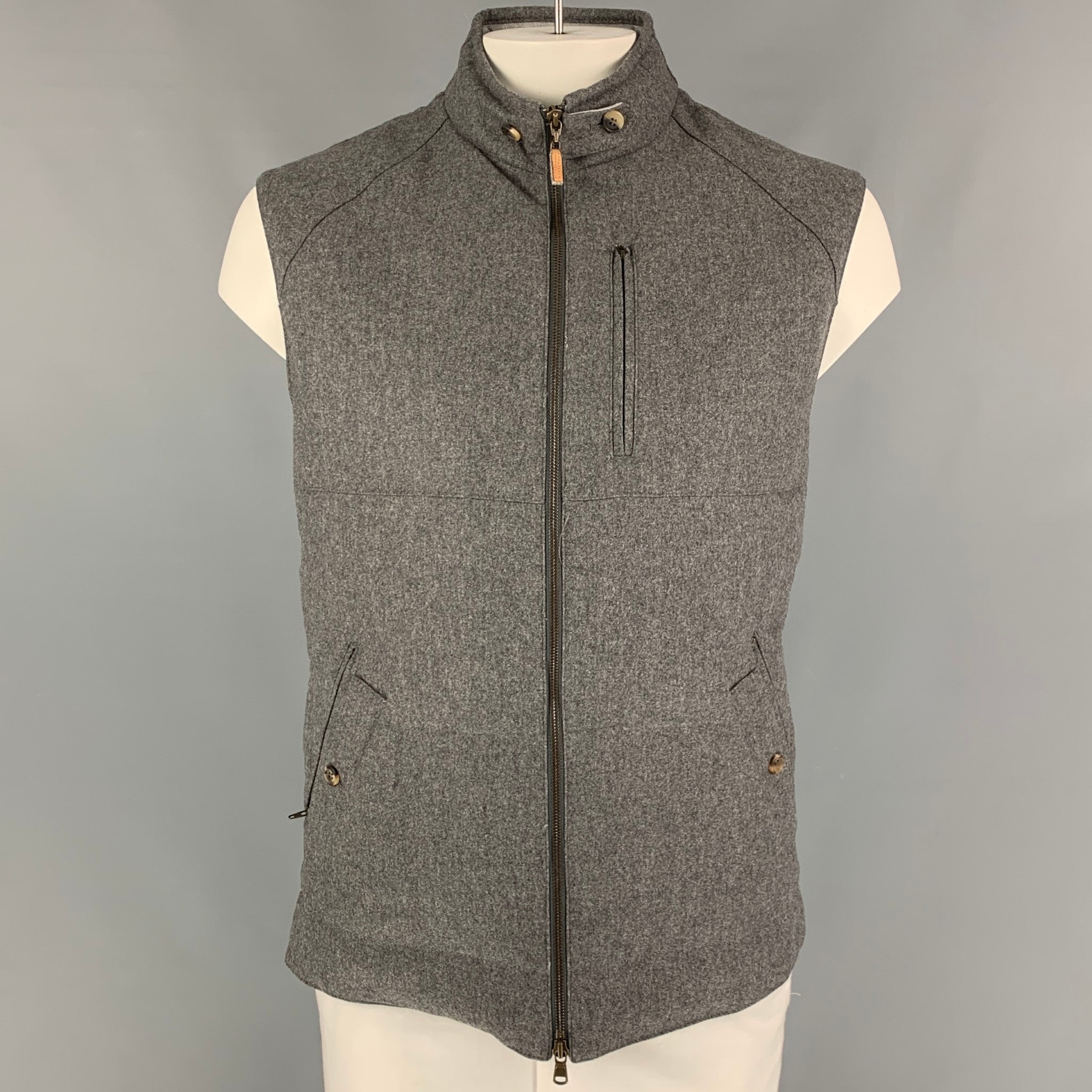 BRUNELLO CUCINELLI Size XL Grey Quilted Wool Cashmere Vest BRUNELLO CUCINELLI Size XL Grey Quilted Wool Cashmere Vest