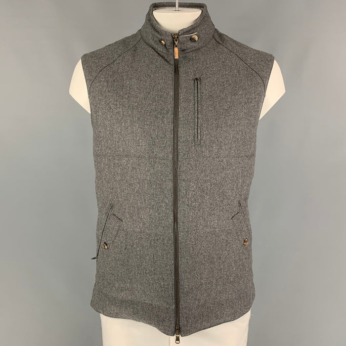 BRUNELLO CUCINELLI Size XL Grey Quilted Wool Cashmere Vest