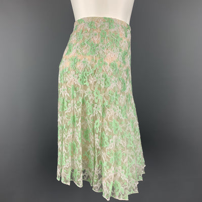 CHRISTOPHER KANE Size 6 White & Green PLeated Silk Skirt