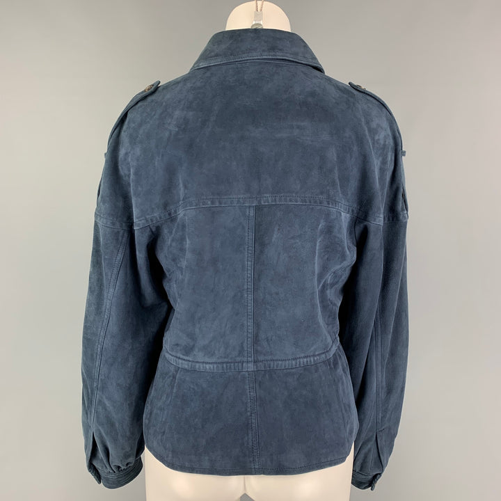DIANE VON FURSTENBERG Size 6 Blue Suede Jacket