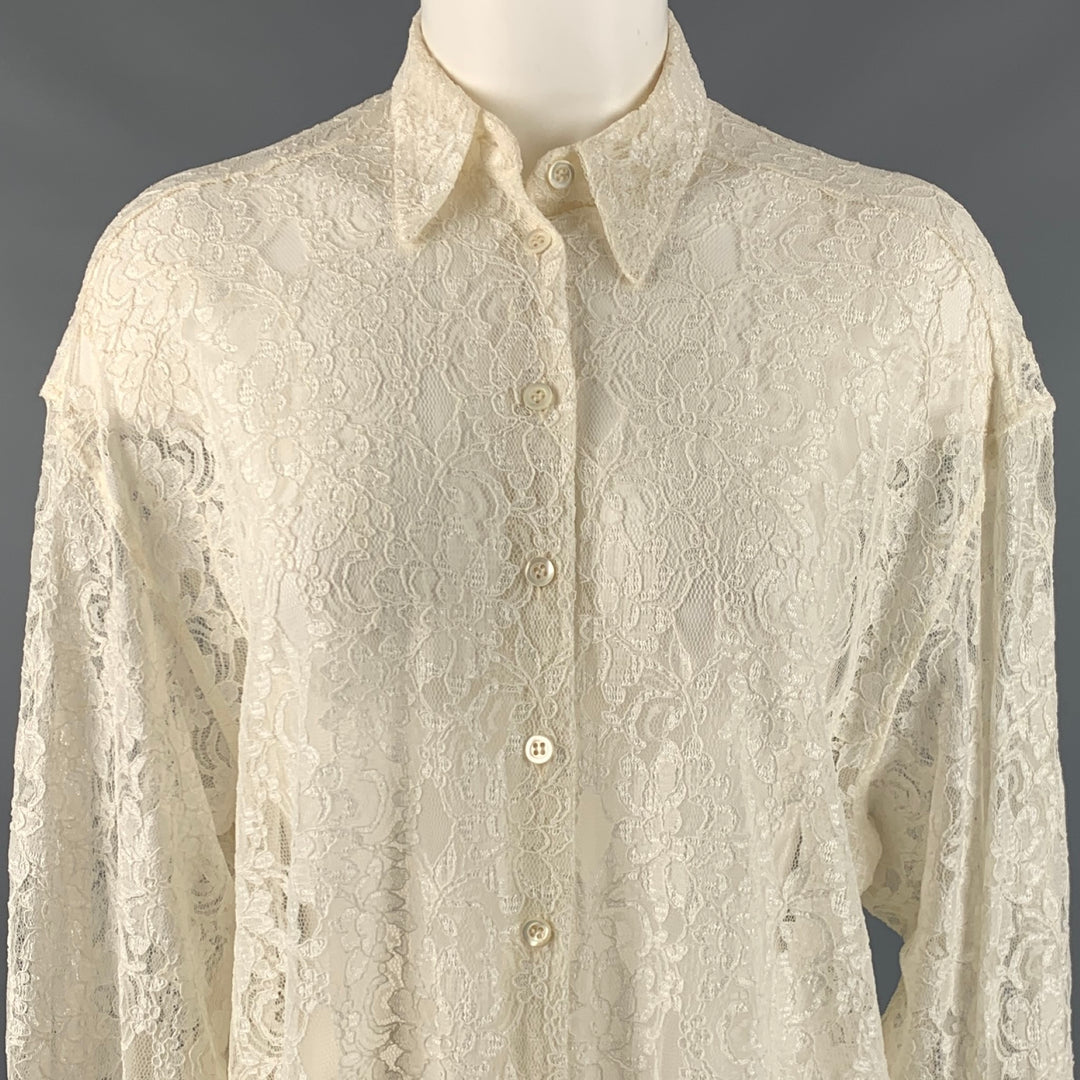 DOLCE & GABBANA Size M Beige Viscose Nylon Lace Button Up Shirt