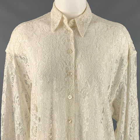 DOLCE &amp; GABBANA Taille M Chemise boutonnée en dentelle et nylon viscose beige