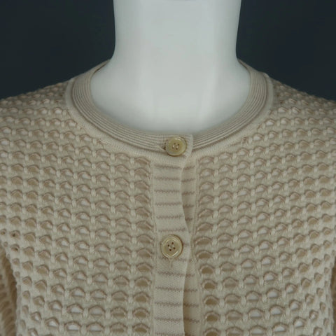 CHLOE Size L Cream Stretch Wool Mesh Knit Crewneck Cardigan CHLOE