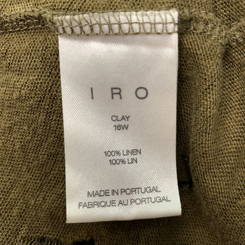 IRO Size S Olive Distressed Linen Crew-Neck T-shirt