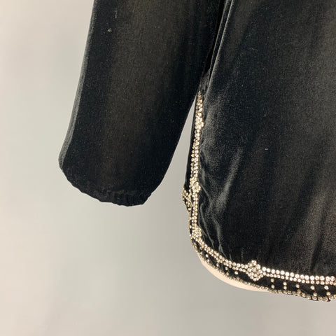 PAUL STUART Size 10 Black Velvet Rhinestones Tunic Dress Top