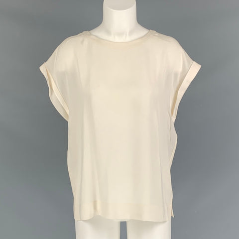 THEORY Size M Cream Silk Solid Cap Sleeves T-Shirt