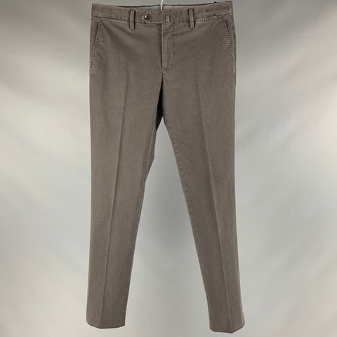 PT01 Size 30 Grey Cotton Elastane Flat Front Casual Pants