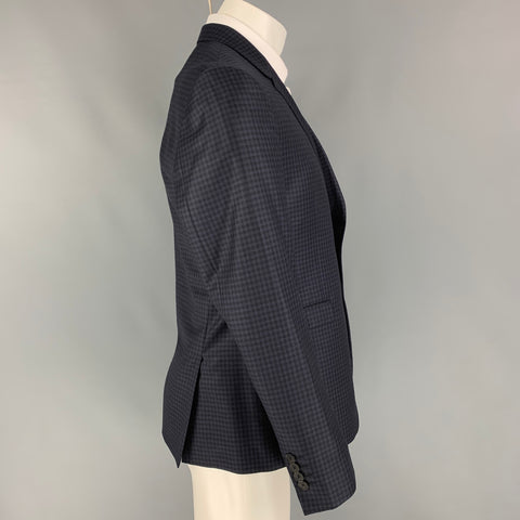PAUL SMITH The Kensington Size 40 Regular Navy Checkered Wool Notch Lapel Sport Coat