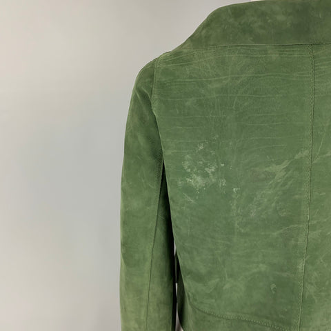 MARNI Size 4 Green Suede Buttoned Jacket