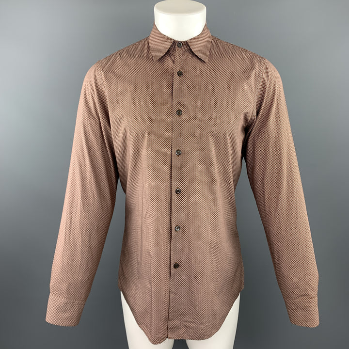 PRADA Size S Brown Dotted Print Cotton Button Up Long Sleeve Shirt