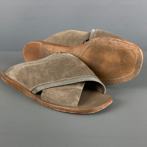 BRUNELLO CUCINELLI Talla 8 Sandalias sin cordones de ante gris salvia