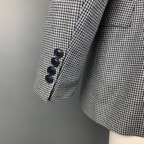 ETRO Talla 40 Abrigo deportivo cruzado de seda de pata de gallo azul marino y blanco
