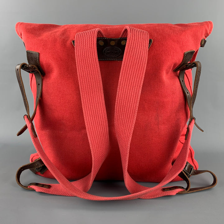 RRL by RALPH LAUREN Sac à dos en toile rouge avec bordure en cuir