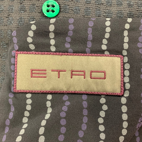 ETRO Size 40 Black & Navy Jacquard Silk Blend Collarless Suit