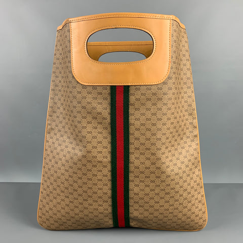 GUCCI Tan Red Green Monogram Canvas Leather Bag