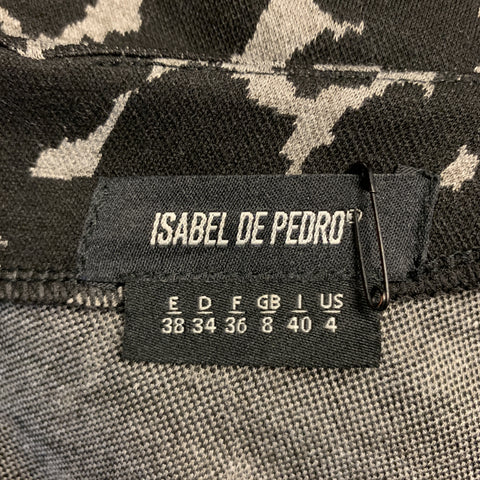 ISABEL DE PEDRO Size 4 Black & Grey Viscose Blend Spotted Peplum Long Sleeves  Dress